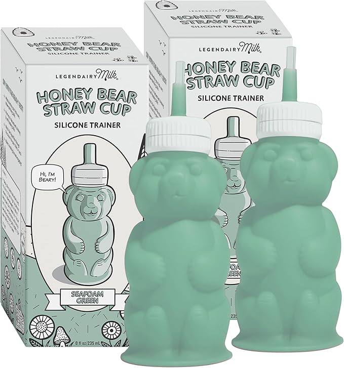 Legendairy Milk Honey Bear Straw Cup Silicone for Babies (Green), 8 oz. Dishwasher Safe, Food Grade Silicone, Honeybear Sippy Cup for Ages 4+ Months (Pack of 2)