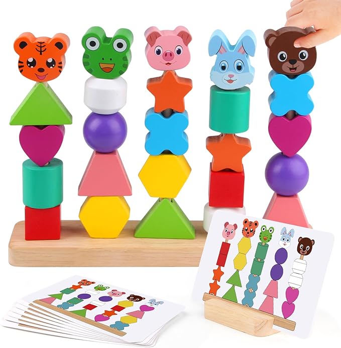Montessori Toddler Game Toys for Boys Girls 2 3 4 Years Old, Cute Animal Vivid Colors Shape Sorting & Stacking Early Learning Educational Toys for Halloween Thanks Giving