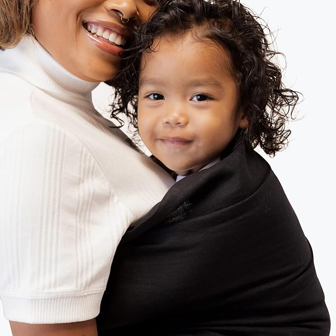 WildBird Ring Sling Baby Carrier for New Moms & Dads & Caregivers - Made from 100% Belgium Linen - for Newborns to Toddlers Up to 35 lbs - Long 90" Size (Raven Fabric/Bronze Ring)