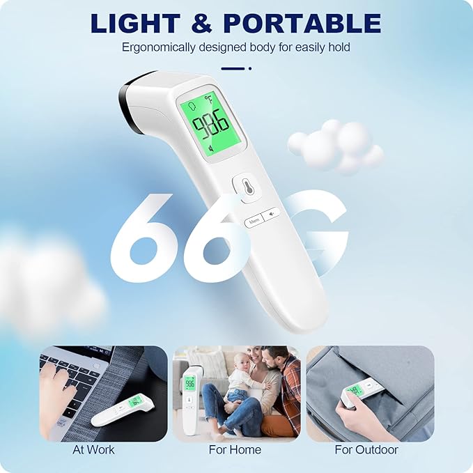 No-Touch Thermometer for Adults and Kids, Accurate Digital Baby Thermometer, Fever Alarm & Silent Mode, 2 in 1 Forehead & Object Mode