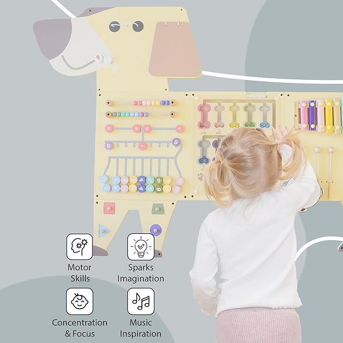 Dog Activity Wall Busy Board Panels, Toddler Learning Activity Center, Montessori Sensory Activity Board, Educational Toys for Children’s Playroom & Daycare