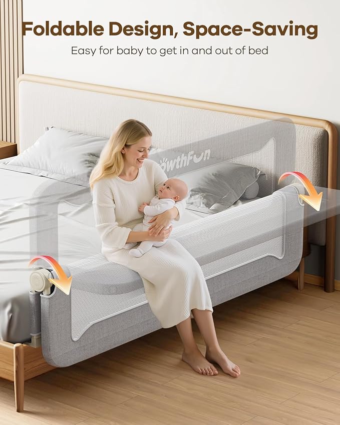Foldable Bed Rail for Toddlers, 71in Reinforced Carbon Steel Frame&Connectors, Breathable Cationic Fabric - Safety Toddler Bed Rails for Queen, King, Twin, Full, No-Tool Setup.