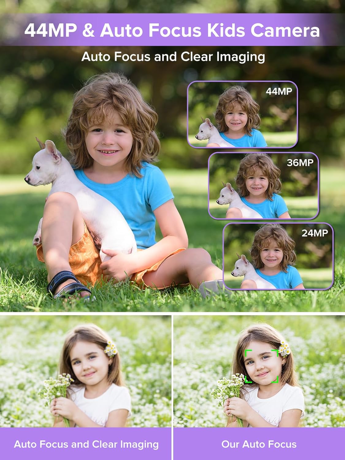 Digital Camera, Kids Camera1080P, Vlog Camera with 64GB Card, 16X Zoom Anti Shake, Card Reader, 44MP Compact Portable Small Point Shoot Digicam Gift for Kid Student Children Teen Girl Boy(Pruple)