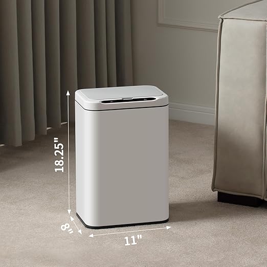 ELPHECO Stainless Steel Office Trash Can 6.6 Gallon Motion Sensor Garbage Bin Rectangular Automatic Touch Free Waste Bin for Hotel and Living Room(White), 2AA
