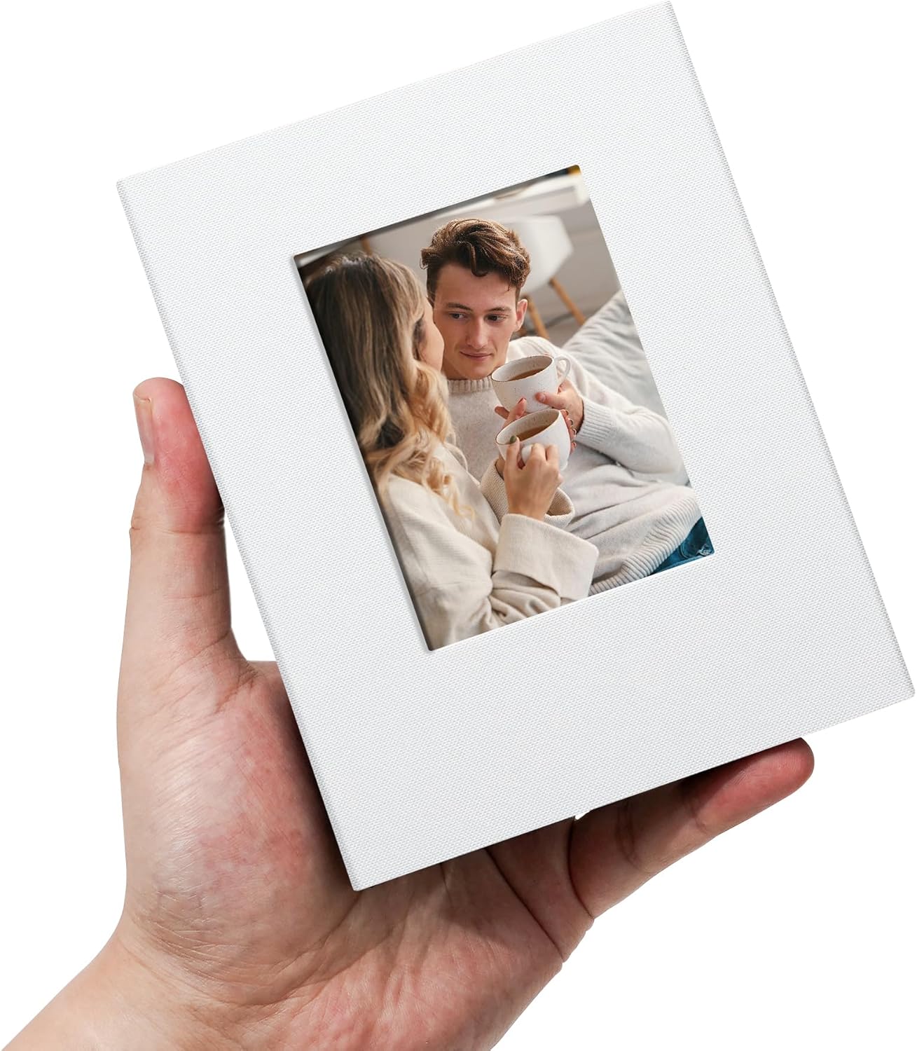 Small 4x6 Photo Album 100 Pockets Linen Cover with Front Window Portable Mini Picture Book for Family Travel Wedding and Memory Keepsake Organizer White