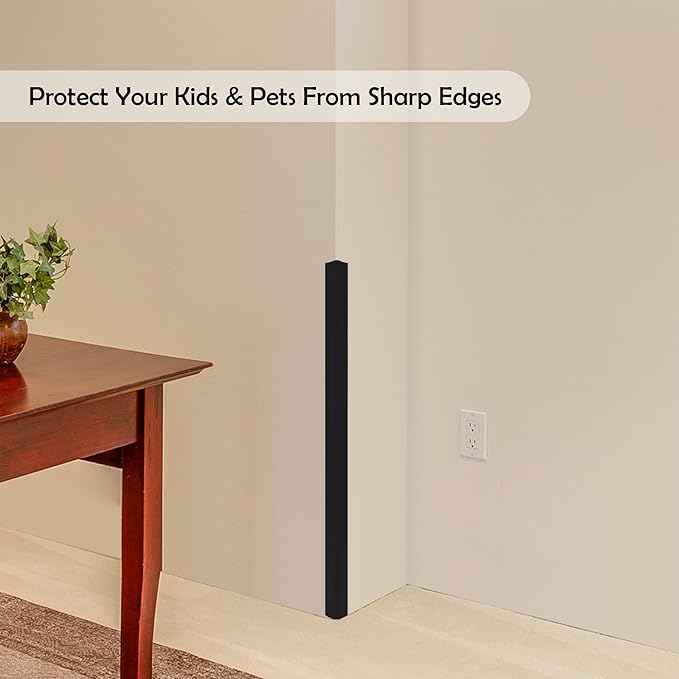 Rubber Bond Wall Corner Guard Edge Protector, 48 inch Heavy Duty Baby Proofing Corner Guards | Self-Adhesive Furniture Edge Strips for Home & Office (5, Black)