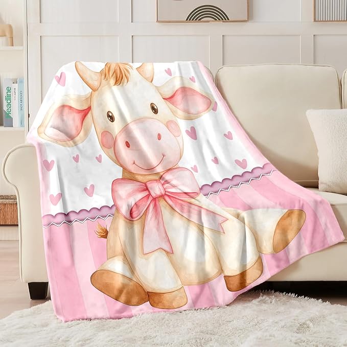 Personalized Baby Blanket for Girls, Custom Baby Blanket with Name, Soft Cozy Personalized Name Blankets for Kids, Customized Cow Blanket for Infant Toddler Birthday Christmas