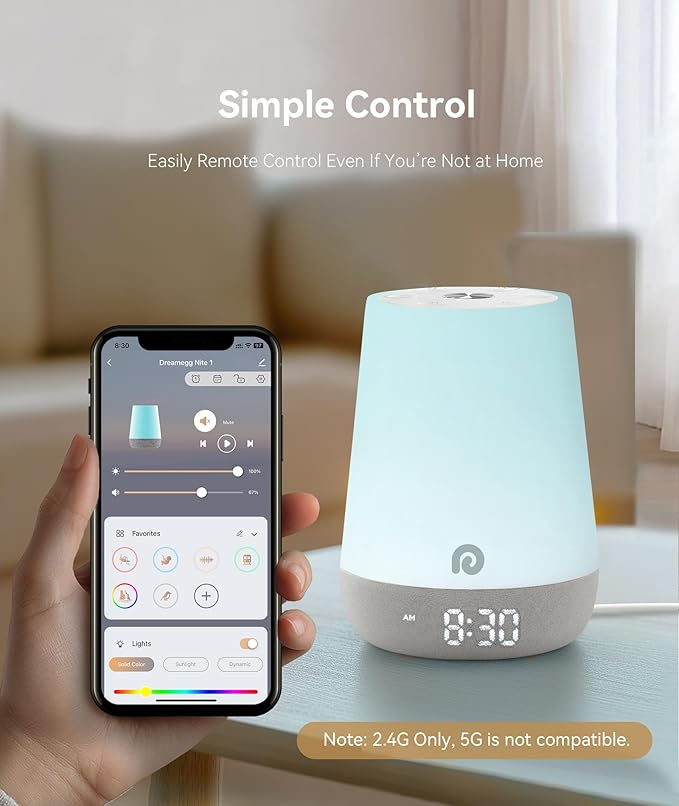 Dreamegg Nite 1 - Baby Sound Machine, Sleep Trainer, Night Light for Kids, Ok to Wake Alarm Clock, 34 Soothing Sounds, App Control, White Noise Sound Machine for Baby Kids Toddler Nursery(Joyous Bird)