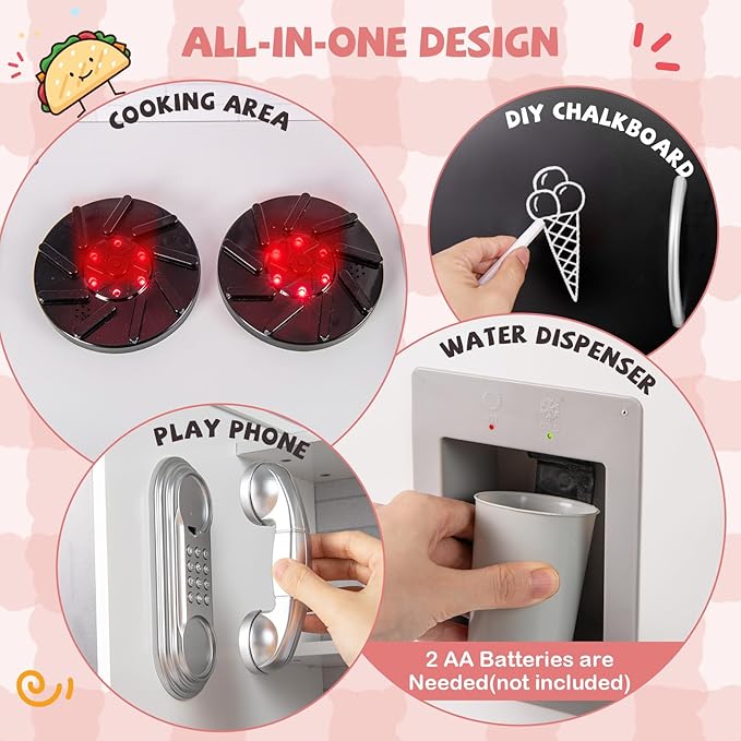 HONEY JOY Upgrade 39 in Kids Kitchen Playset, Large Wooden Little Chef Pretend Toy Kitchen Set w/Chalkboard, Telephone, Utensils, Oven, Microwave, Sink, Storage, Play Kitchen for Toddlers (White)