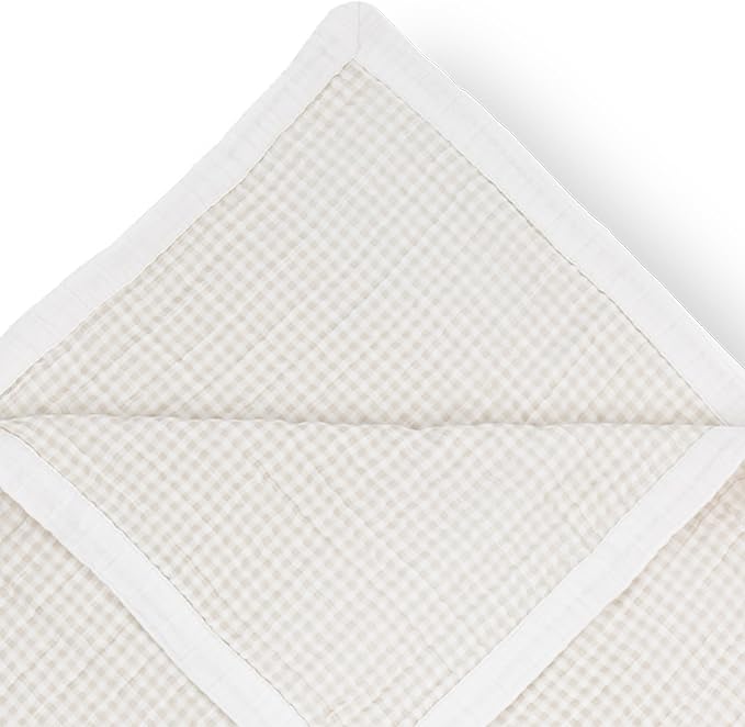 Little Unicorn Premium Quilted Throw | Super Soft, Multi-Layered Muslin XL Blanket| Great for Kids & Families (Tan Gingham)