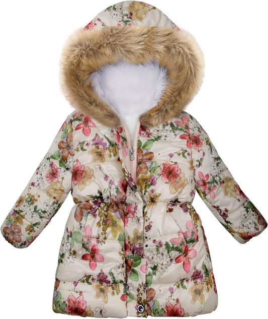 Miss Bei Girl's Winter Coat Jacket Hooded Kids Toddler Flower Print Parka Outwear Warm Cotton Puffer Hooded Jacket