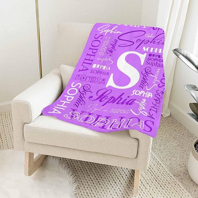Artsadd Custom Name Blanket - Personalized Purple Pink Fleece Blanket for Kids & Adults, Custom Gift for Daughter, Son, Girl's Birthday, Christmas