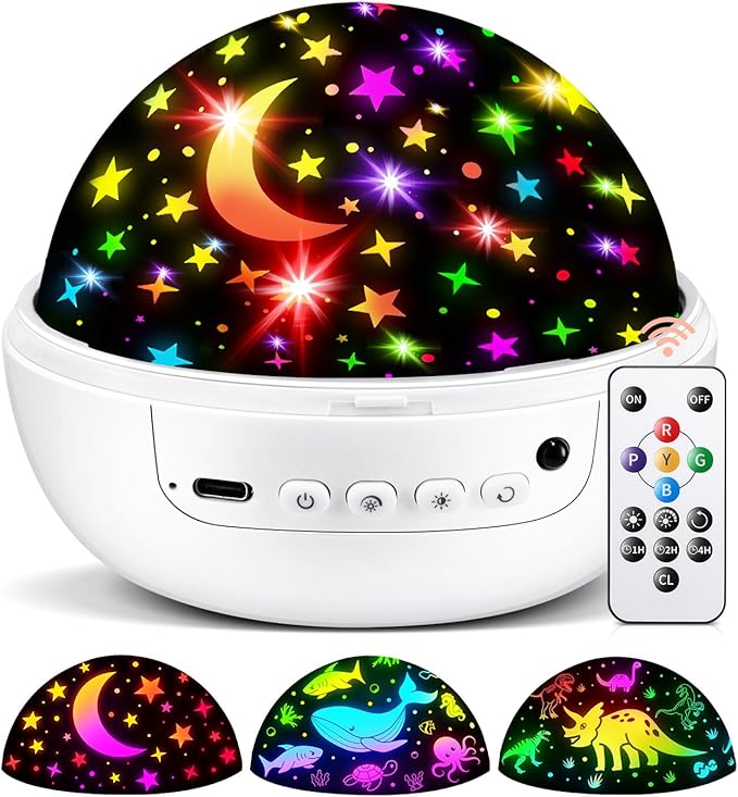 COOLNIGHT Christmas Room Decor, 93 Lighting+3 Films Christmas Projector Christmas Stuff, Remote+Dimmable+360° Slient Nightlight for Baby Nursery, Christmas Room Decorations, Moon Projector (White)