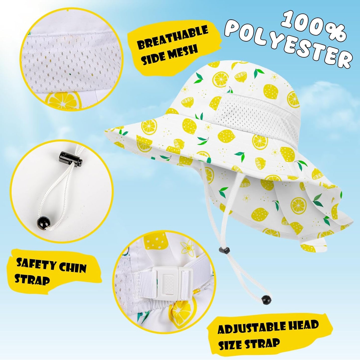 Toddler Baby Sun Hat Kids Summer UPF 50+ for Boys Girls Adjustable Beach Hats with Bucket Wide Brim Age 1-7 Years