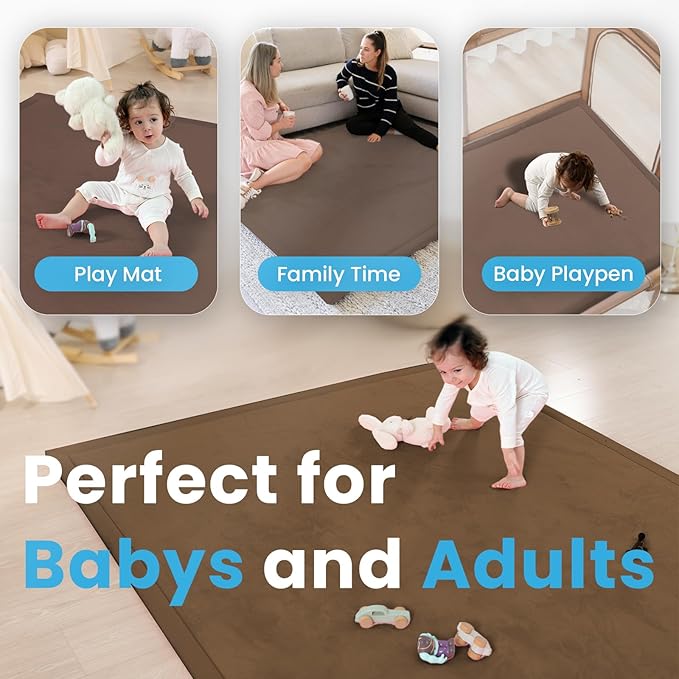 1.3" Thick Foam Baby Play Mat Extra Large 79x158, Basic Padded Plush Tummy Time Crawling Mat, Non-Slip Support Area Rug for Playroom Nursey Living Room (Chocolate Brown)