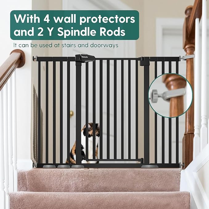 BABELIO 36" Tall Baby Gate, PressGuard P7, 29-55" Auto Close Pressure Mounted Dog Gate for Doorways & Hallway, Basics Easy Walk Thru Pet Gate, Extra Wide Metal Child Gate, Black