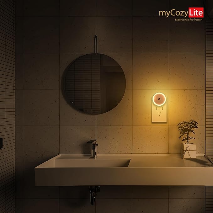 myCozyLite LED Night Lights Plug into Wall, Dusk to Dawn Sensor, Warm Hue, Plug in Night Light, Automatic Dimming, 2 Pack Night Lights for Kids, Adults, Hallways, Stairway, Kitchen, Bathroom, Bedroom