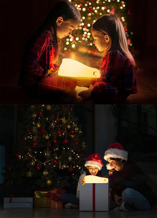 Lying Flat Duck Night Light, Cute Silicone Duck Lamp, LED Nursery Nightlight, Dimmable Bedside Touch Lamp, Rechargeable Light Up Duck for Breastfeeding Toddler White, LADK001WH