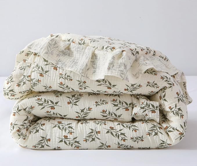 100% Cotton Muslin Crib Comforter/Quilt,Ultra Soft Cozy Reversible Baby Blanket,All Season Toddler Blankets for Boys and Girls, Machine Washable,41"x48"