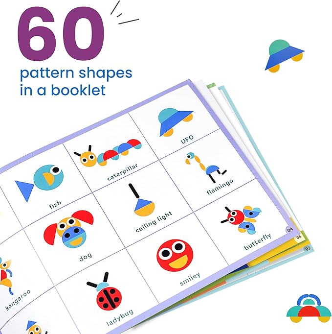 LiKee Open Ended Wooden Shape Puzzles with 36 Blocks and 60 Pattern Shapes for Toddlers 3+ Years Old, Montessori Toys Preschool Education Activity for Kids 4-8 Yrs