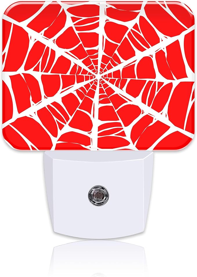 White Spider Web Night Light for Kids, Spider Web LED Night Light Plug into Wall with Dusk to Dawn Sensor for Girls Boys Women Men Room, Hallway, Kitchen, Bathroom, Stairs Decor