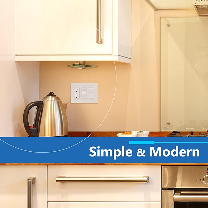 LIDER Brushed Finish Decorator Switch Cover, Screwless Wall Plate, Mid-Size 3-Gang 4.88" x 6.77", Unbreakable Polycarbonate Thermoplastic, UL Listed, LSWP-33M-BW, Brushed White