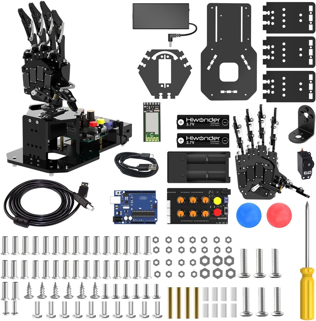 Robot Hand with Arduino Open Source AI Bionic Robotic Hand Five Fingers Solely Movement Mechanical Arm DIY Smart Robot & Engineering Kits, Science/Coding/Programming Set, Starter Kit