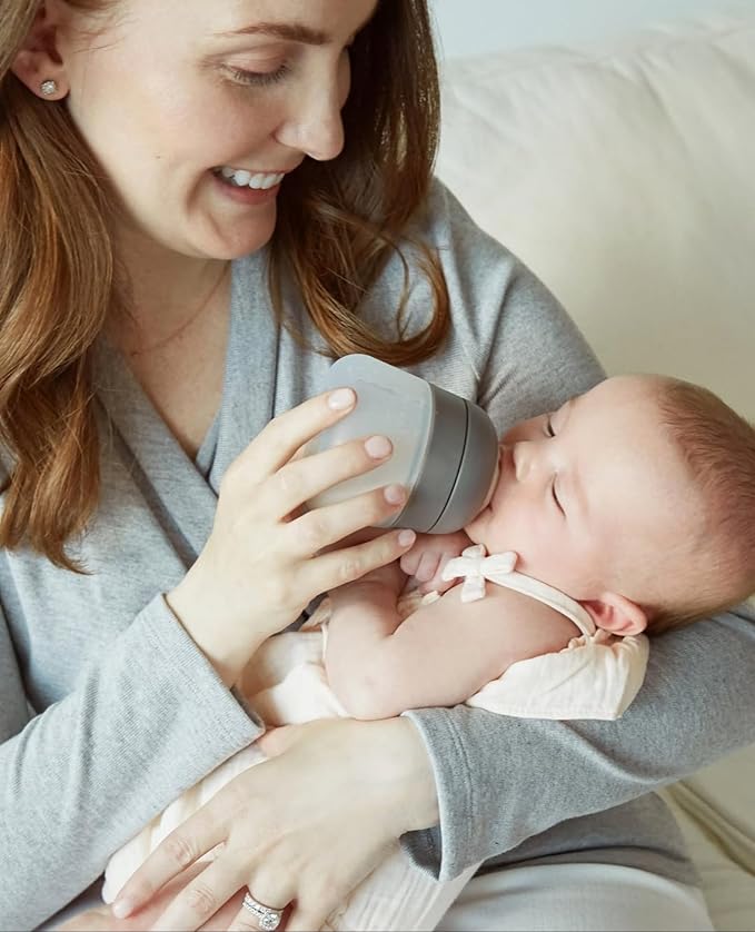 Nanobebe Flexy Silicone Baby Bottle, Anti-Colic, Natural Feel, Non-Collapsing Nipple, Non-Tip Stable Base, Easy to Clean 2-Pack, Gray, 5 oz