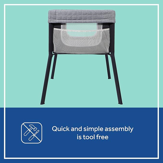 SEALY BABY Cozy Soft Breathable Bassinet & Bedside Sleeper Bed, Lightweight Airy Mesh Newborn Crib, Safe & Comfortable for Room Sharing, Storage Pocket, Tool-Free Assembly