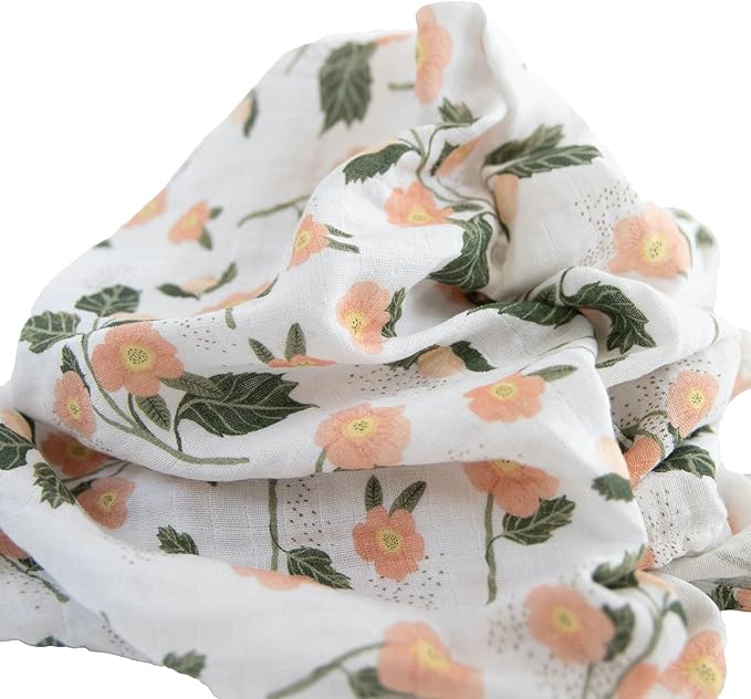 RED ROVR 100% Certified Organic Cotton Muslin Swaddle | Newborn Receiving Blanket | Boy, Girl, Unisex | Soft, Lightweight, Breathable | Burping, Nursing, Swaddling | 44"x44" | Blushing Bloom