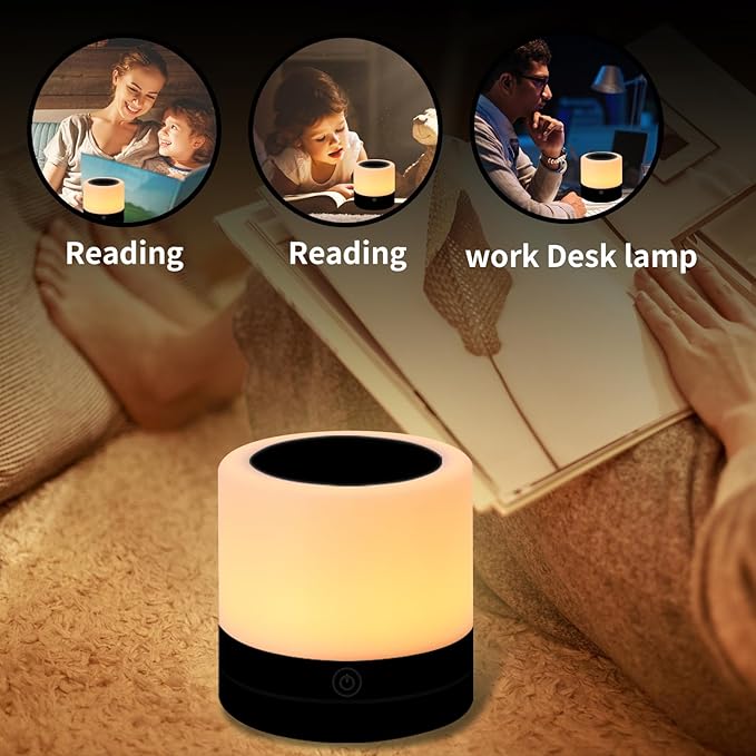Nursery Night Light for Kids, USB Rechargeable Small Desk Lamp,13 RGB Colors & 4 Brightness & 1 Remote, Touch Bedside Cordless Table Lamp, Portable Night Lamp for Bedroom Living Room Home (Black)