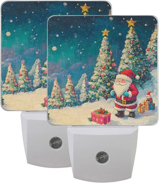 Aslsiy Night Light for Kids Christmas Night Fairy Santa Trees Plug in Wall Lamp LED Dusk to Dawn Sensor Energy Saving Nightlight for Boys Girls Men Women