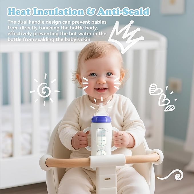 4-Pack Silicone Sleeves for Lansinoh Glass Bottles 8 oz- Starry Sky Design Baby Bottle Holder with Handles,Protectors for Lansinoh Natural Wave Glass Bottles, Anti-Scald Feeding Supplies