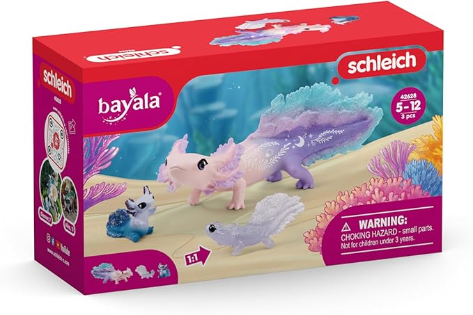 Schleich Bayala - 3PC Colorful Axolotl Figurine Toy Set - Mermaid Mythical Creature Playset for Girls and Boys - Cute Undersea Fairy Salamander Figures - Fantasy Animal Toys for Kids Ages 5+ | 42628