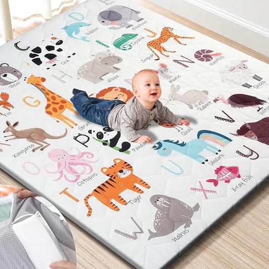 Premium Foam Baby Play Mat 59" x 59" – Removable & Machine Washable Cover, Extra Thick Padding Playpen Mat, Non-Slip Crawling Mat, Easy to Clean for Infants, Toddlers & Babies