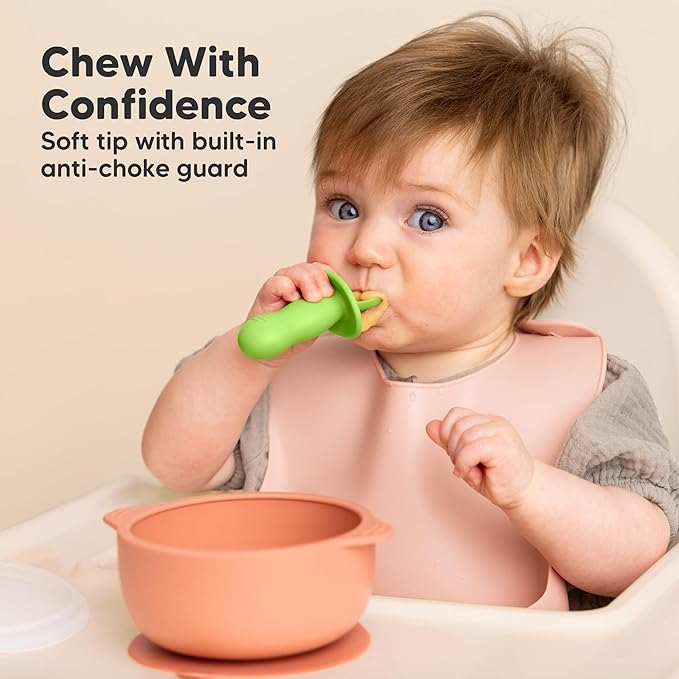 KeaBabies 4-Pack Silicone Baby Spoons and Forks Set - Baby Led Weaning Utensils 6-12 Months, Self Feeding Toddler Spoon & Fork for Training, Teething, Easy to Hold, BPA-Free Silicone (Kea)