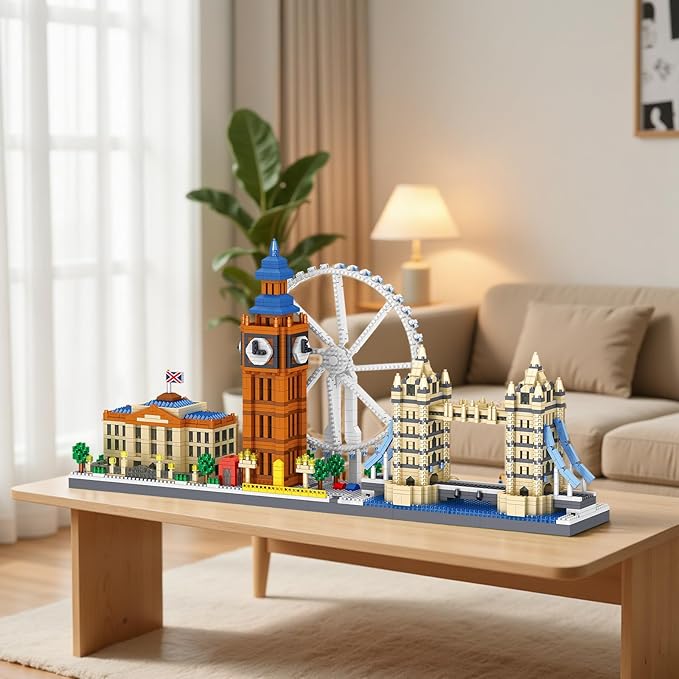 Architecture London Skyline Micro Mini Blocks Building Set, The London Eye, Big Ben, Westminster Palace, and Tower Bridge Gift for Kids and Adults (3110 Pieces)