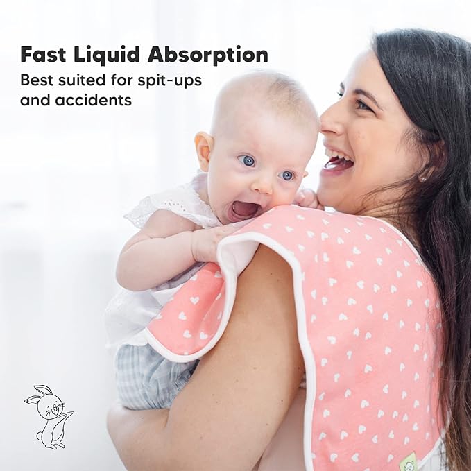 Organic Burp Cloths Baby Boy & Girl - 5-Pack Super Absorbent Cotton Burping Cloths for Babies, Soft & Plush Newborn Spit Up Rags, Infant Towels for Milk Spit Up, Unisex,Large 21" x 10"(Pink Dreams)