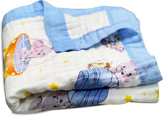 100% Cotton Muslin Baby Blanket | Soft & Breathable 6-Layer Swaddle & Receiving Blanket | Lightweight Quilt for Newborns I Hopping Cosmic
