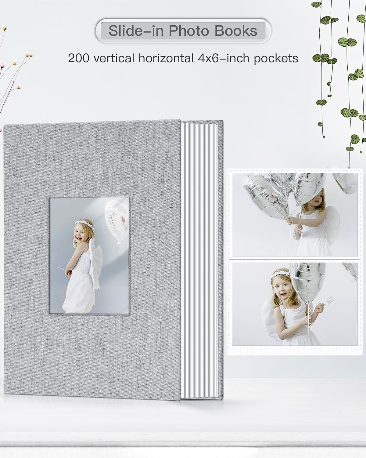 popotop Photo Album 4x6-200 Photos Photo Books with 200 Horizontal Pockets,Linen Cover Albums for Family Wedding Anniversary Baby Vacation Pictures