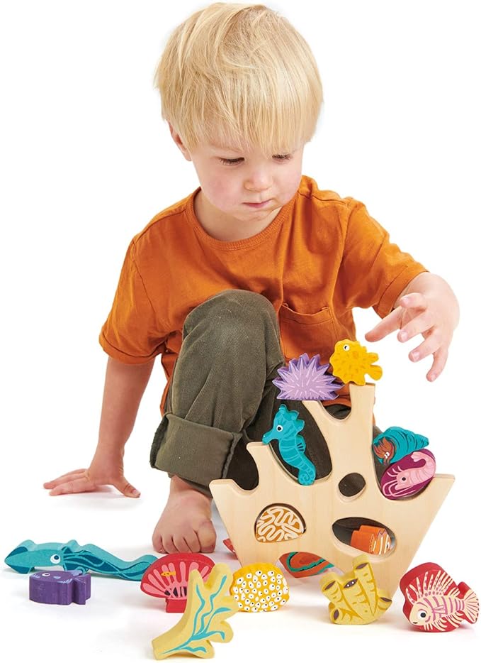 Tender Leaf Toys - Stacking Coral Reef - Colorful Wooden Stacking Coral Reef Toy Set Improving Balancing Activities Toy for Kids 18 Months+