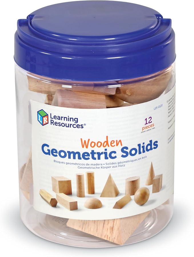 Learning Resources Geometric Solids, Wooden Shapes, Set of 12 Geometric Shapes, Ages 6+