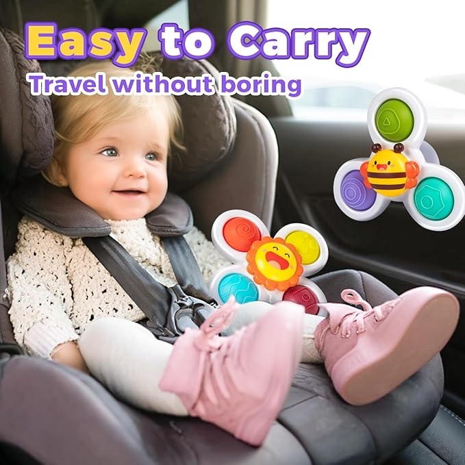 3PCS Pop Suction Cup Spinner Toys: Spinner Toys for 1 Year Old Boy Girl - Sensory Baby Bath Toy for Toddlers 1-3 -12 18 Months Boy Birthday Gift for Infant