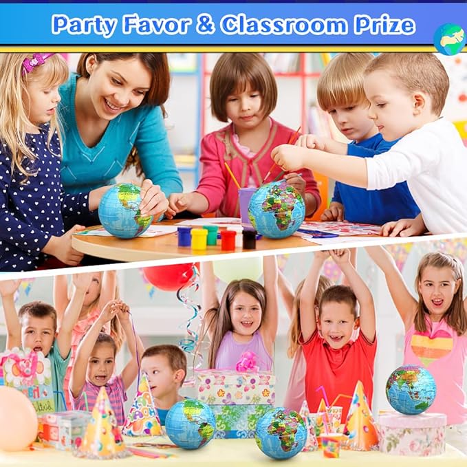 Mini 3.7" Foam Earth Ball Soft Squishy Toys , Globe World Map Planet Balls for Kids Toddler, Educational Geography, Sensory Fidget Desk Toy for Solar Systerm,Learning, Classroom Prize Gift (3PCS )