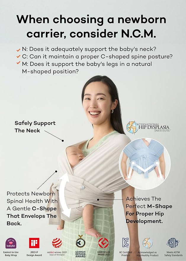 Konny New and Improved Baby Carrier Flex SoftBreeze Premium Material - Adjustable, Easy to Wear and Wrap Baby Sling, Perfect for Newborn Babies Essentials up to 44 lbs(XS-L) - Beige
