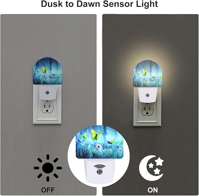 Mystic Fairy Butterflies Glowing Butterfly Forest Dusk to Dawn Plug in Night Light, 0.5w Energy Saving Sleep Friendly NightLight for Kids Boys Girls Home Decor