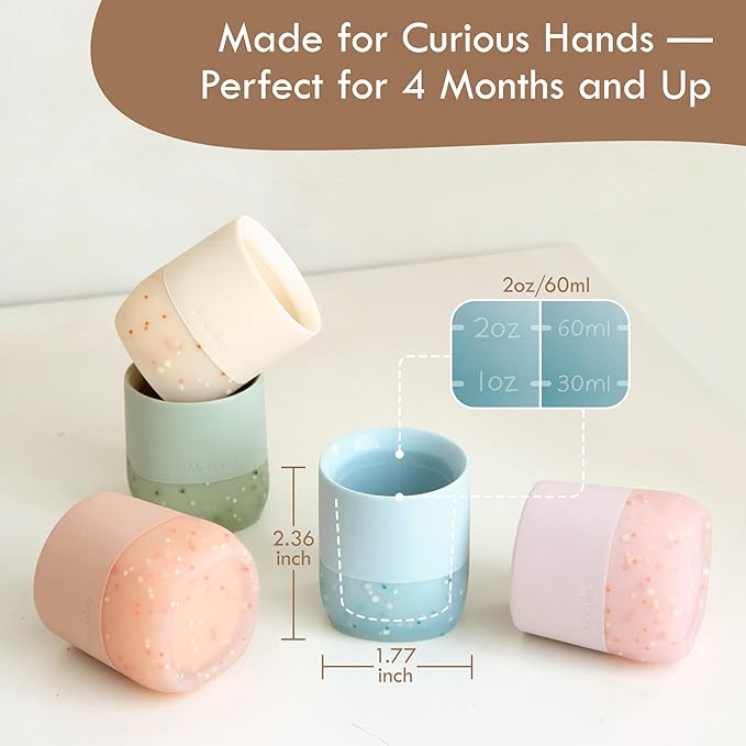Moonkie Silicone Baby Cup 4 Months+ | Tiny Open Training Cup for Infants with Confetti Sprinkles | Baby-Led Weaning Essential | 2 oz (Mint, 1 Pack)