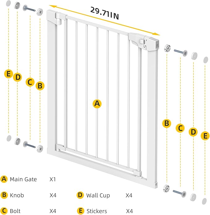 Easy Step Walk-Thru Baby Gate – Adjustable Safety Gate for Babies & Pets, Pressure Mount Kit, Includes Wall Cups – 29.7-40.5W x 30.5H, Auto-Close
