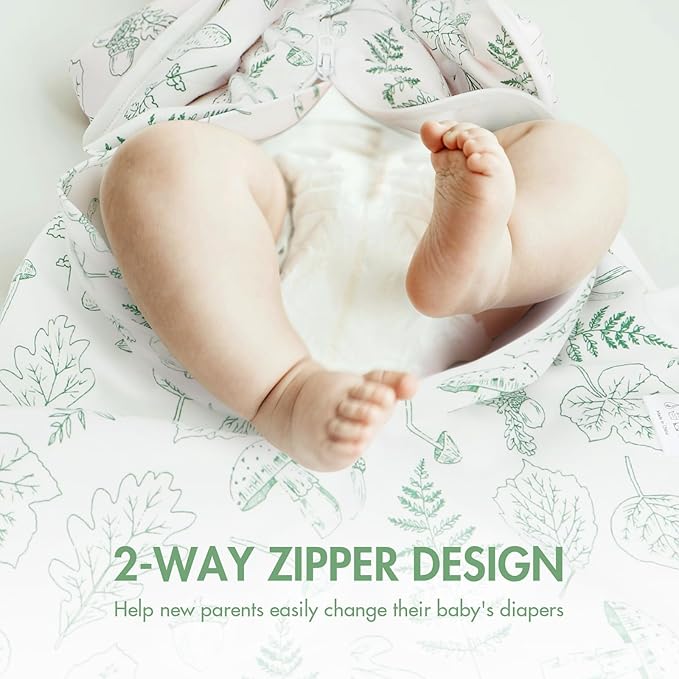 2-Pack Baby Transitional Swaddle Sleep Sack - Arms Up Swaddle 3-6 Months for Infants with Cuff Removable Design & 2-Way Zipper, Green Leaves Newborn Sack