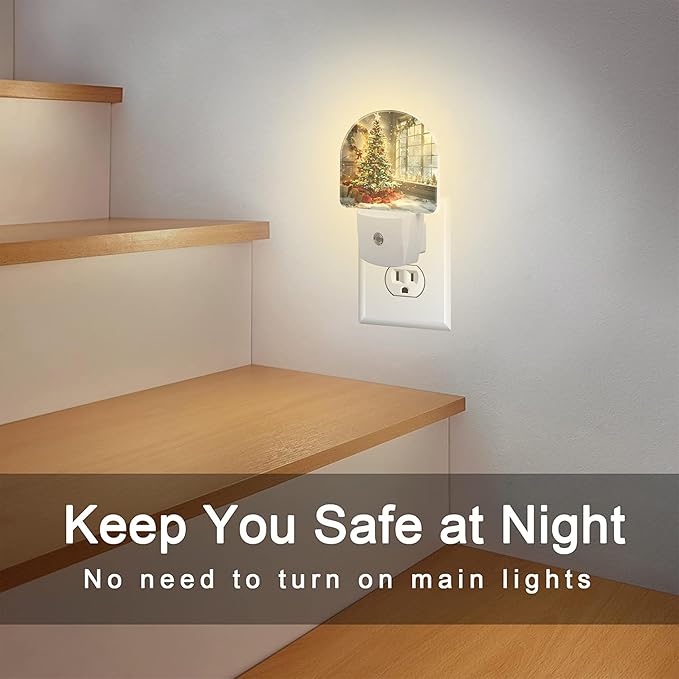 Christma Room Full of Gifts Night Light, Christmas Tree with Red and Gold Ornaments Dusk to Dawn Plug in, 0.5w Energy Saving Sleep Friendly NightLight for Kids Boys Girls Home Decor